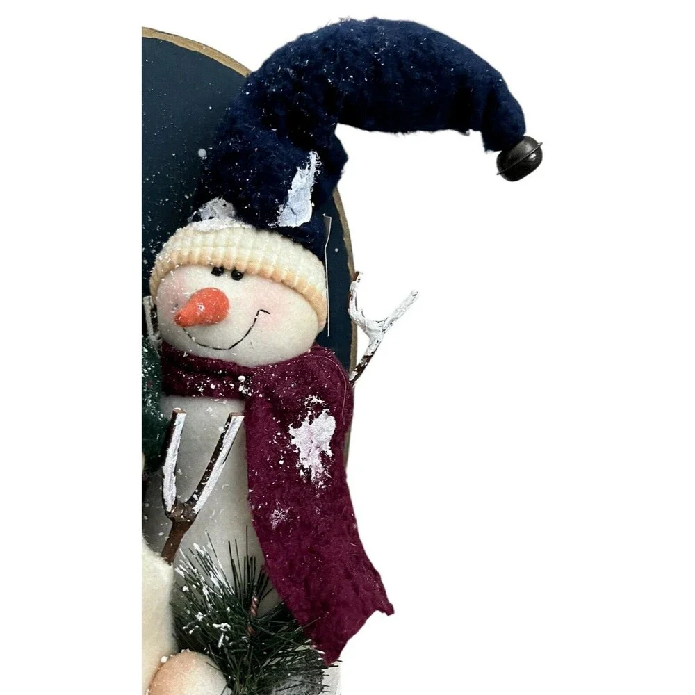 Stuffed Snowman Family Of 3 Wood Let it Snow Tis the Season Christmas Decoration